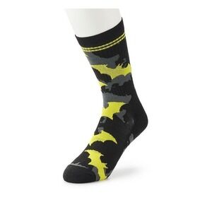 Men's BATMAN Bioworld Crew Socks Gray Yellow & Black BAT LOGO Camp Sz 8-12 NWT